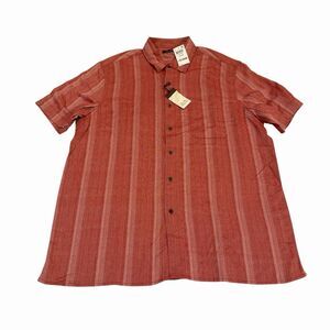 Tasso Elba Shirt Island Mens Silk Blend Button Up Large Coral Short Sleeve NWT